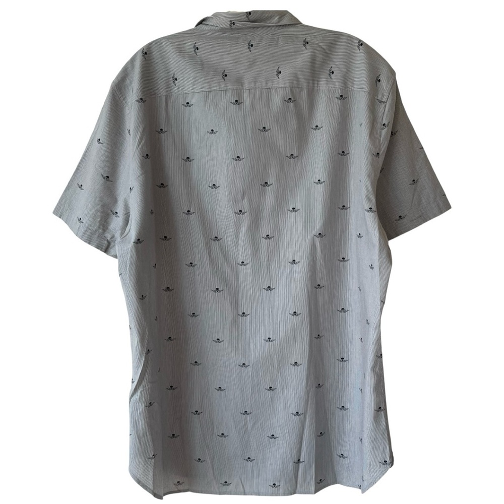 JOHN VARVATOS  Shirt Mens Large Gray Striped Skull Wings Short Sleeve Cotton - Picture 2 of 6